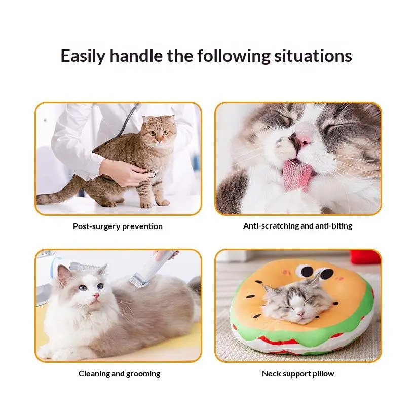 Hamburger Shaped Elizabethan Collar for Cats and Dogs Post Surgery Recovery Anti Lick Biting Protective Cone Adjustable Soft Pet Recovery Collar Great Pet Supplies Smart Pet Home Fun Pet Goods goals