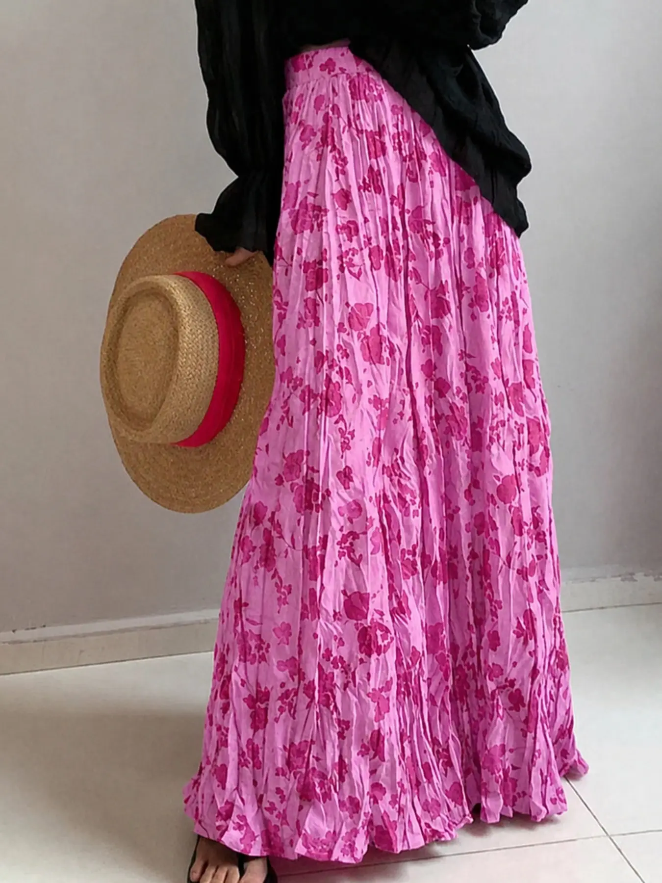 Plus Size Midi Skirt, Casual Loose Fit Slimming Fashion Floral Print, Versatile and Stylish, Perfect for Everyday Wear, Comfortable and Trendy