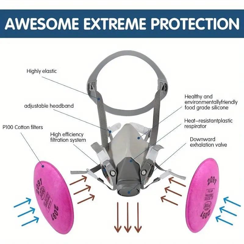 Half Face Mask with 4 Filter Cotton, Reusable Dustproof Mask, Breathable Face Cover for Paint, Woodworking, Construction, Grinding, Spraying, Chemicals, Reusable Respirator Mask