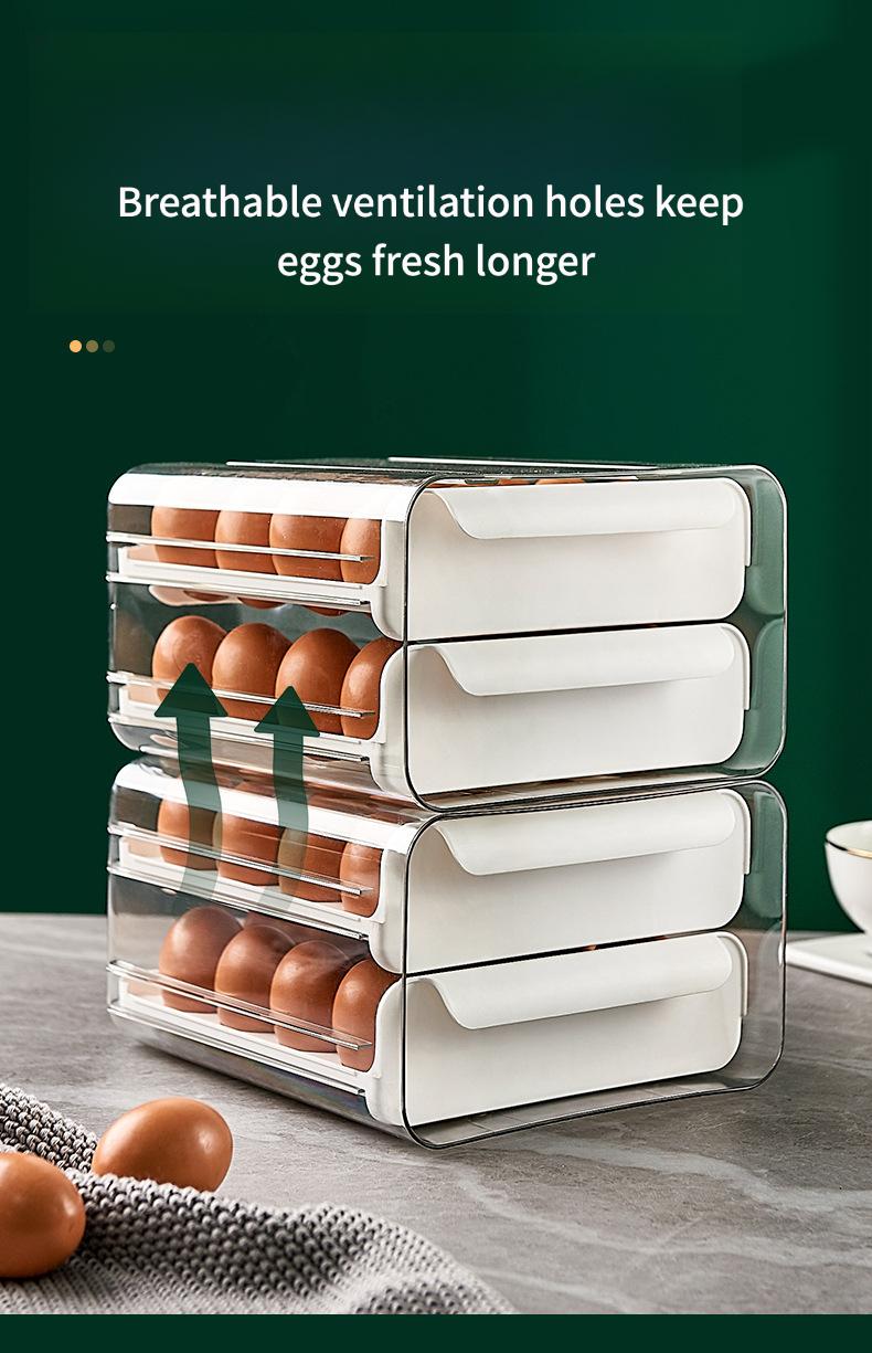 Drawer-Type Transparent Double-Layer Egg Box, 32-Grid Large Capacity Refrigerator Fresh-Keeping Box, Food-Grade Portable Picnic Egg Storage Box, Anti-Collision Easy-Access Kitchen Organizer