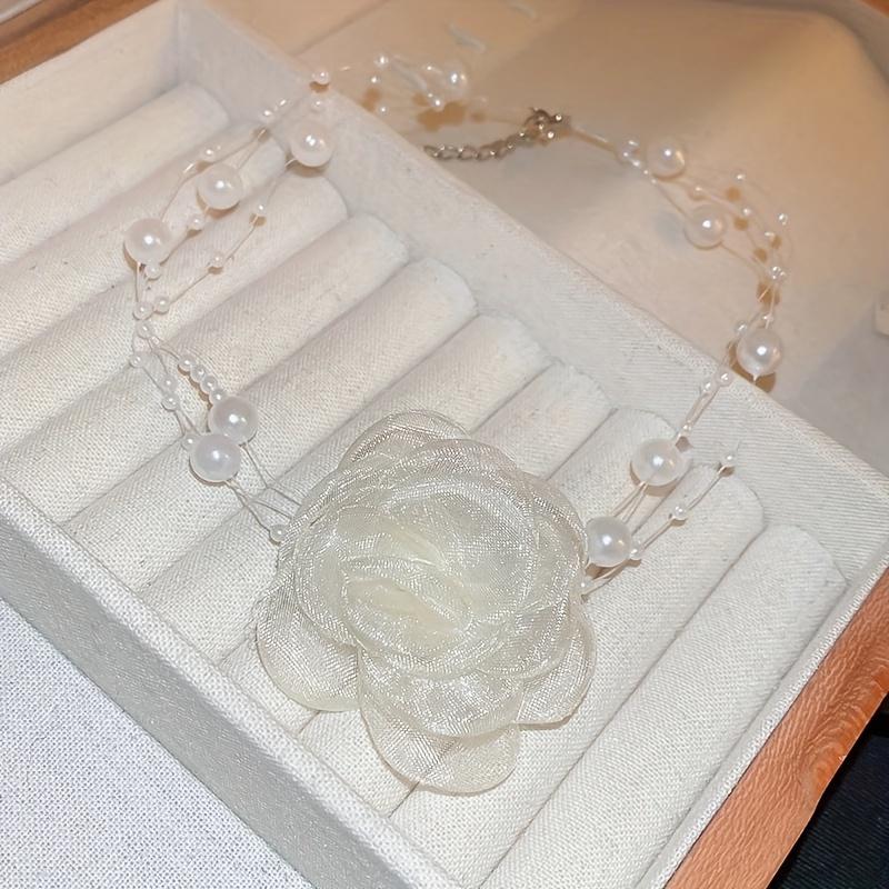French-style romantic multi-layer faux pearl flower necklace trendy fashion accessory