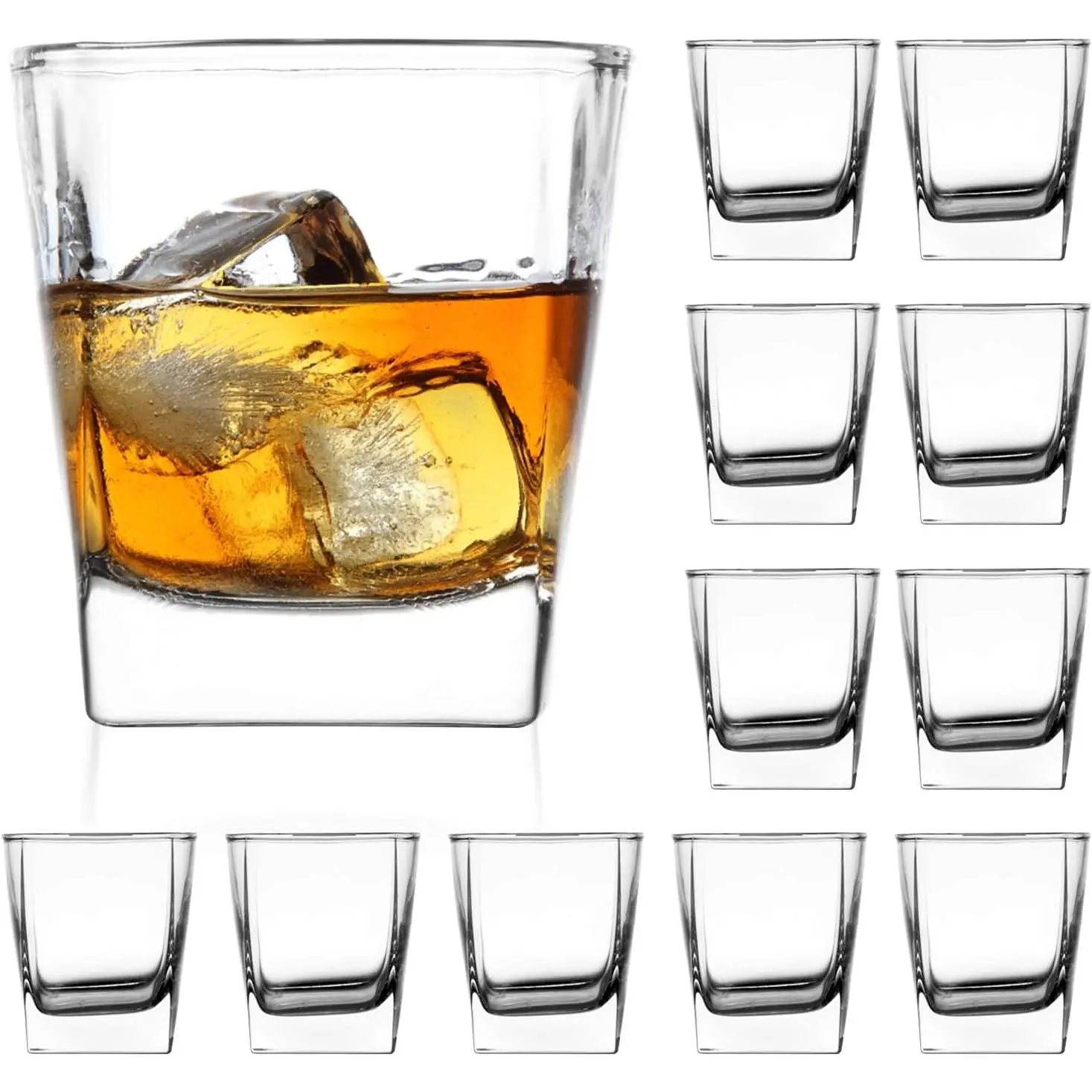 QAPPDA Heavy Base Whiskey Glasses, 8 oz Set of 12, Premium Quality Glass, Classic Design, Ideal for Whiskey, Vodka, Tequila, Cocktails, Great Gift Set | Elegant Old Fashioned Drinking Glasses Set for Whiskey, Juice, Cocktails, Beer and More - Dishwas