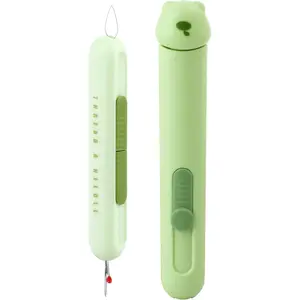 Upgraded 3 in 1 Automatic Needle Threader & Seam Ripper Tool, 2Pcs Stretchable Quick Stitch Remover with Needle Storage for Hand Quilling Embroidery Sewing, Green