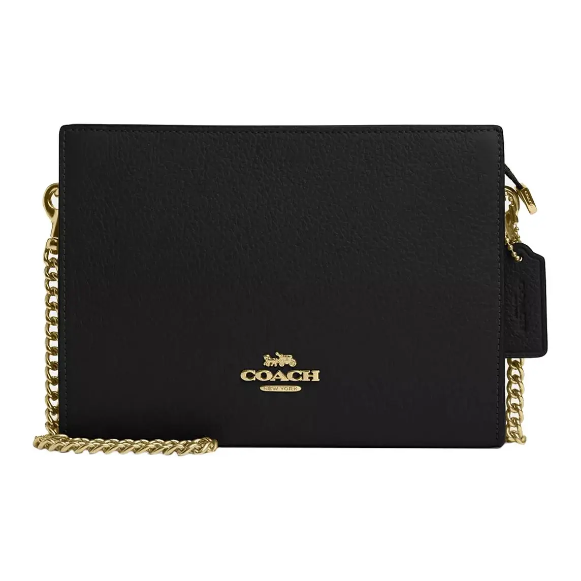 COACH Slim 19 Logo Chain Crossbody Bag for Women – Refined Pebbled Leather in Gold and Black