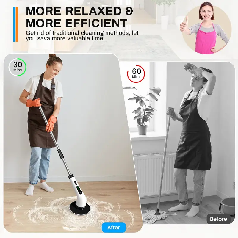 Product Introduction of Electric Spin Scrubber for Summer Gift, Handheld Shower Scrubber, Spinning Scrub Brush with Comfortable Adjustable Handle, Bathroom Scrubber, 360° Cordless Household Cleaning Brush for Windows, Electric Spin Scrubbers, Cleaner, Portable, Durable 24