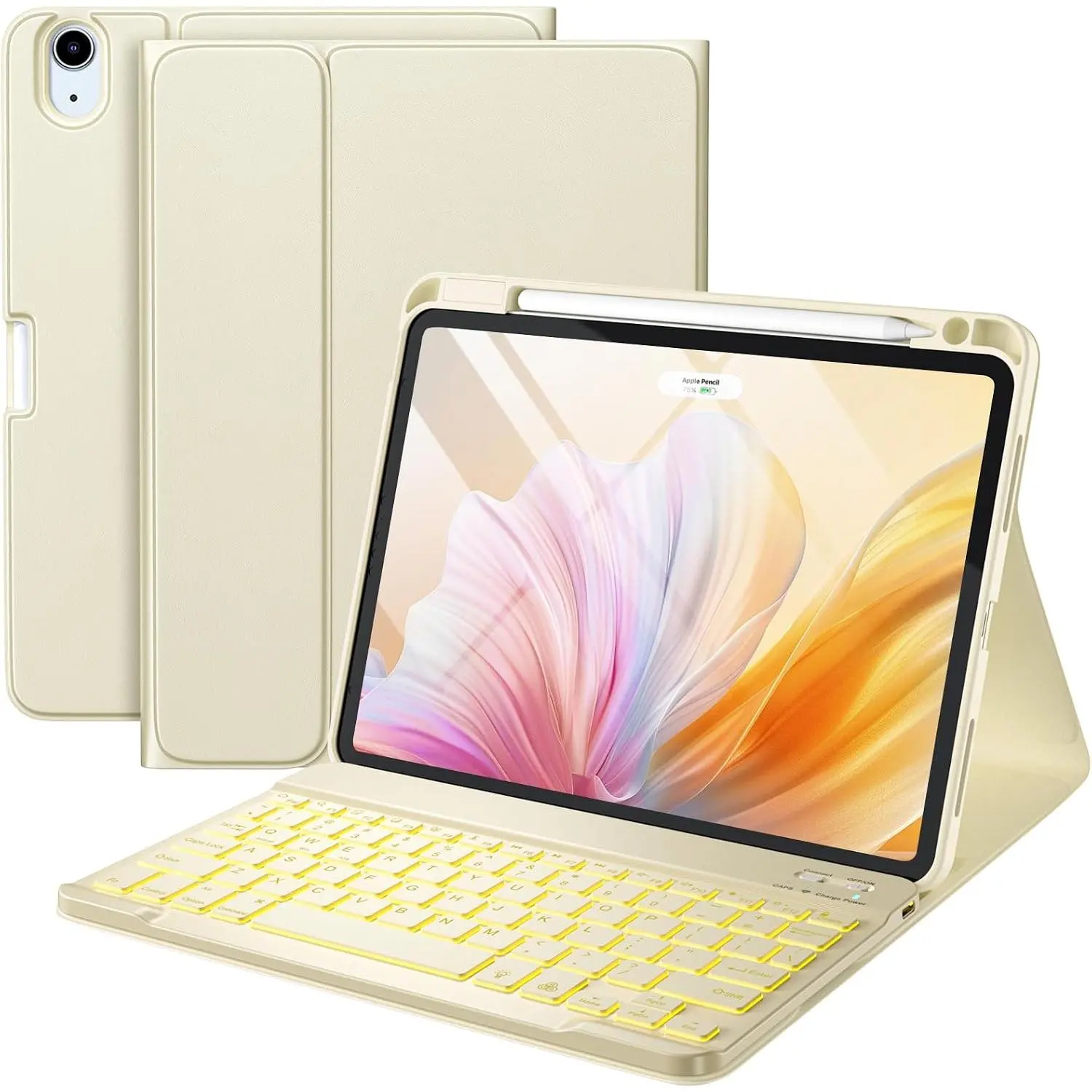 Detachable Wireless KB Folio Case for 11-in iPad Air (M4/M3/M2, 4th/5th Gen) with 7-Color Backlit, Pencil Holder, Starlight, Detachable Kb