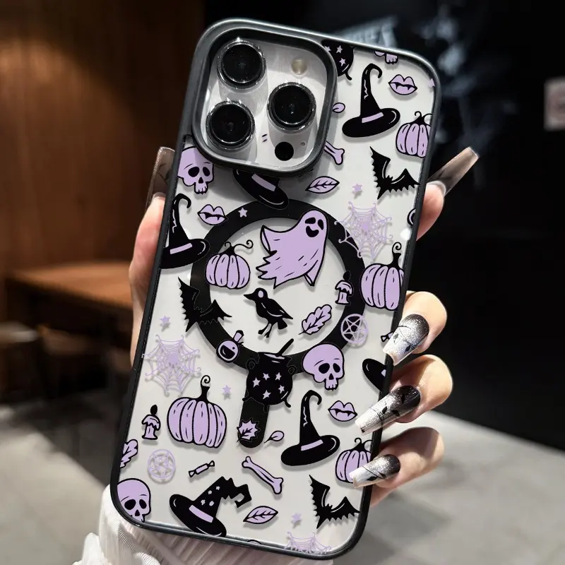 Halloween purple-black ghost pumpkin witch skeleton print, drop-proof and scratch-resistant, suitable for iPhone 17/16/15/14/13/12/11/X/XS/XS Max and Samsung S24/S23/S22 Ultra models, a holiday gift for friends, family, and yourself
