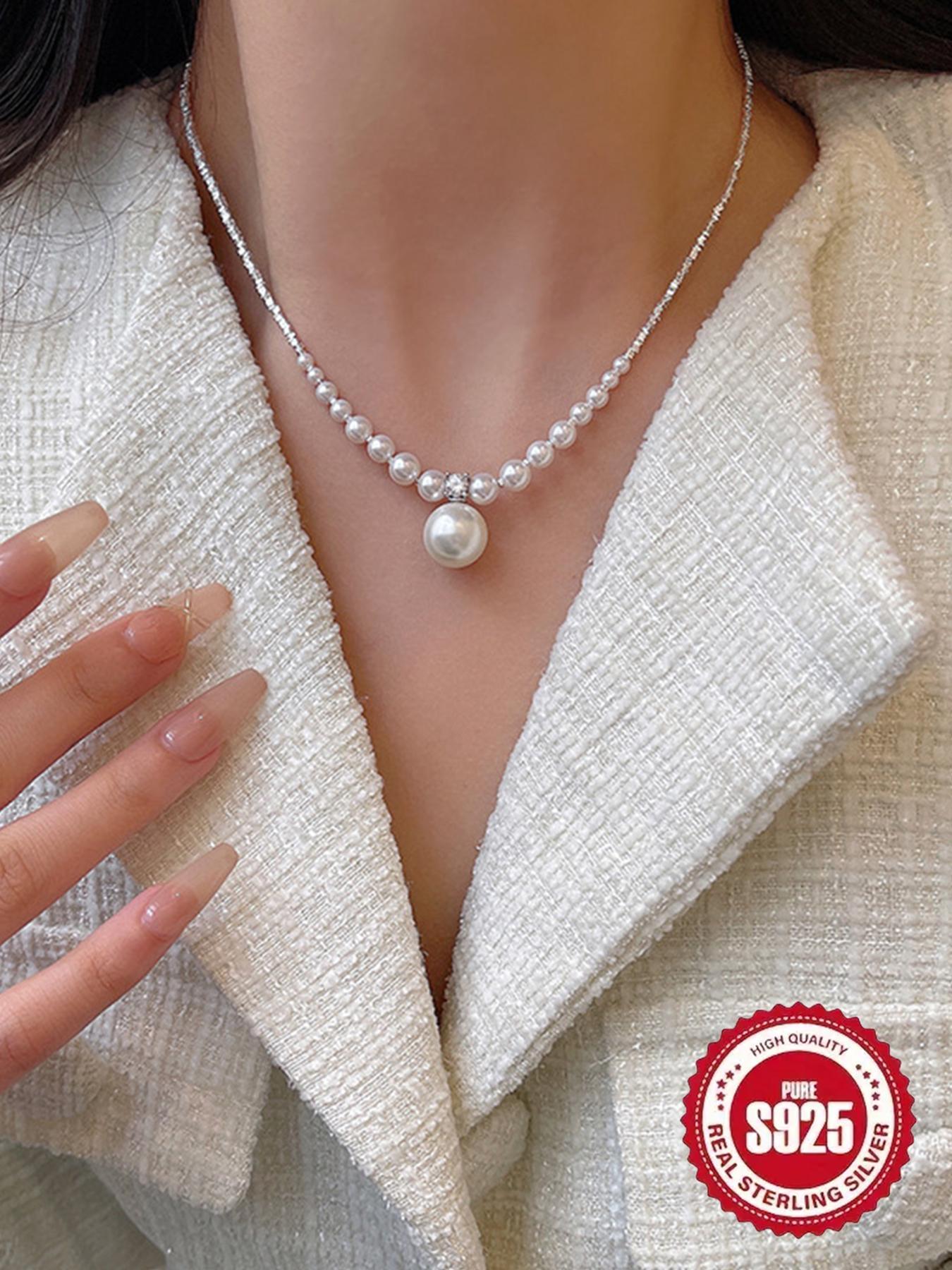 S925 Sterling Silver Faux Pearl Decorated Necklace for Women, Fashion Jewelry for Party, Daily Clothing Decor, Trendy All-match & Exquisite Jewelry for Birthday Gift