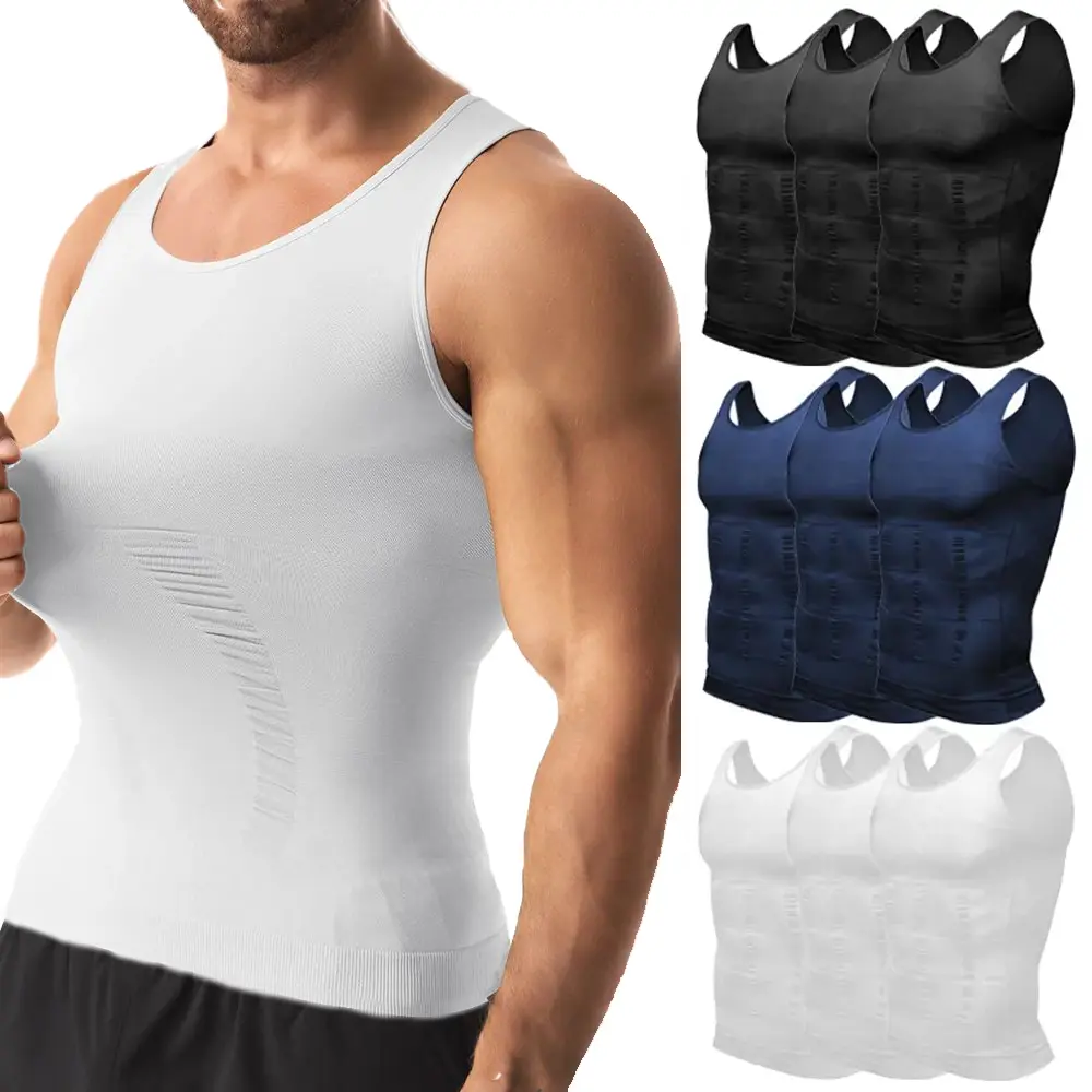 1/2 PACK Men's Tummy Control Compression Tank Tops, Stretch Body Shaper Vest, Breathable Gym Outfit Base Layer