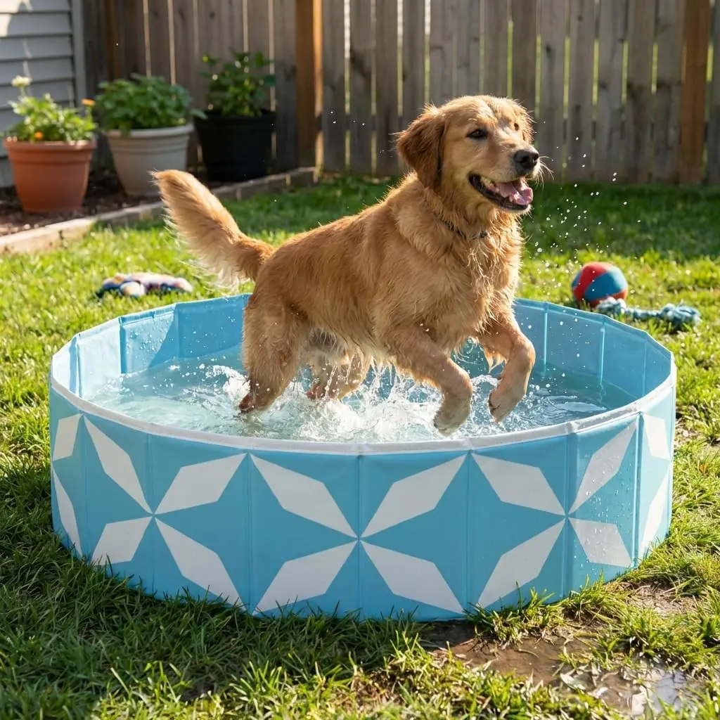 Foldable Dog Pool for Large Dogs, Kiddie Pool Hard Plastic Collapsible Dog Pool, Heavy Duty 0.5mm PVC with Non-Slip Bottom, Portable Kiddie Pool for Dogs, Pet Bath Tub for Backyard Summer, 47"