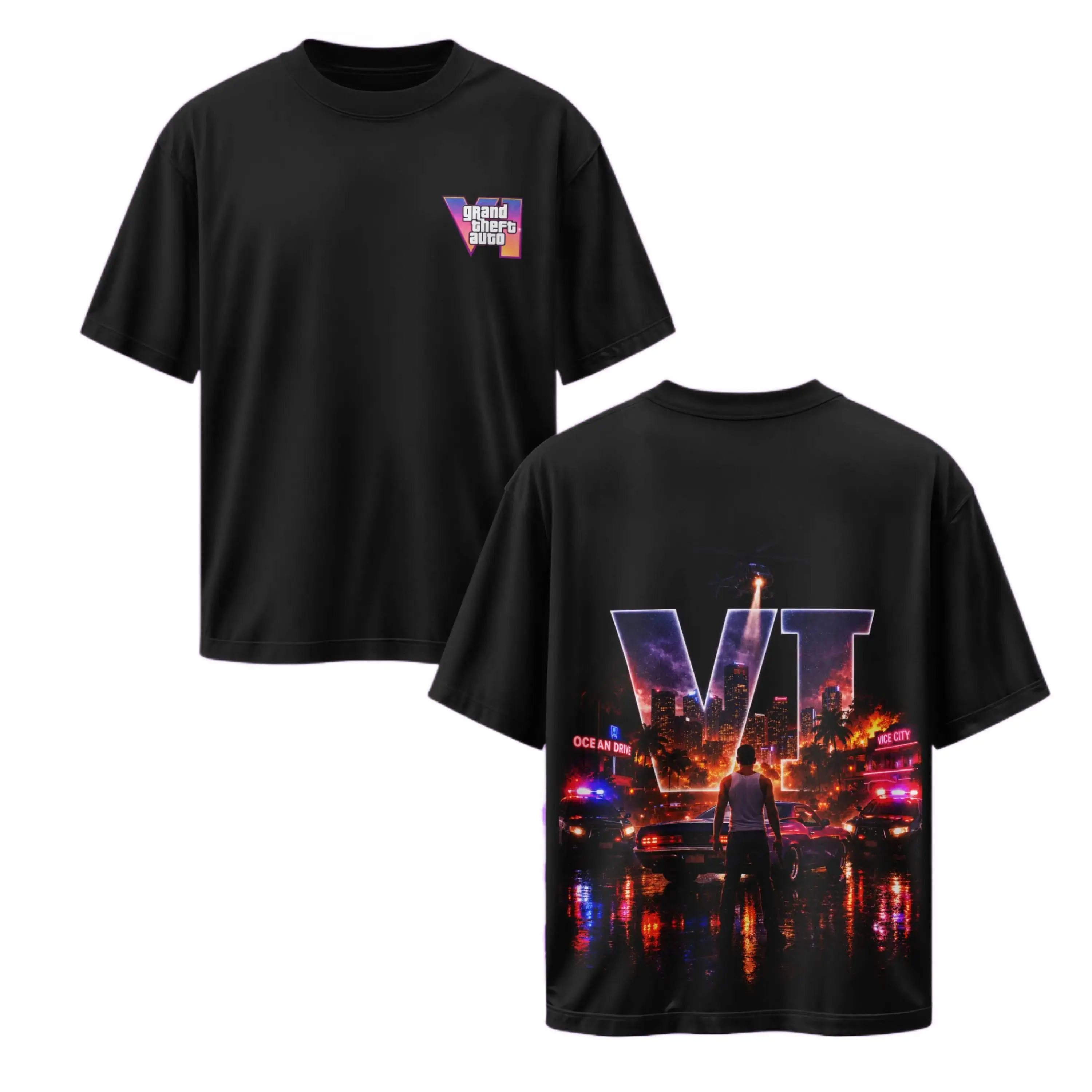 [Sale Up To 50%] Unisex Grand Theft Auto VI 2026 V2 Gaming Graphic T-Shirt, Vice City Shirt Open World Crime Adventure Game Streetwear  – Y2K Unisex Two Side Graphic Tee, Top Trendy Streetwear Gift For Gamer Fans