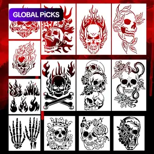 13-Piece Skull Painting Stencil Set Crafting Kit Art Supplies Kit PET Hollow Tracing Template for DIY Graffiti Spray Painting Art Projects Artwork Art Kits