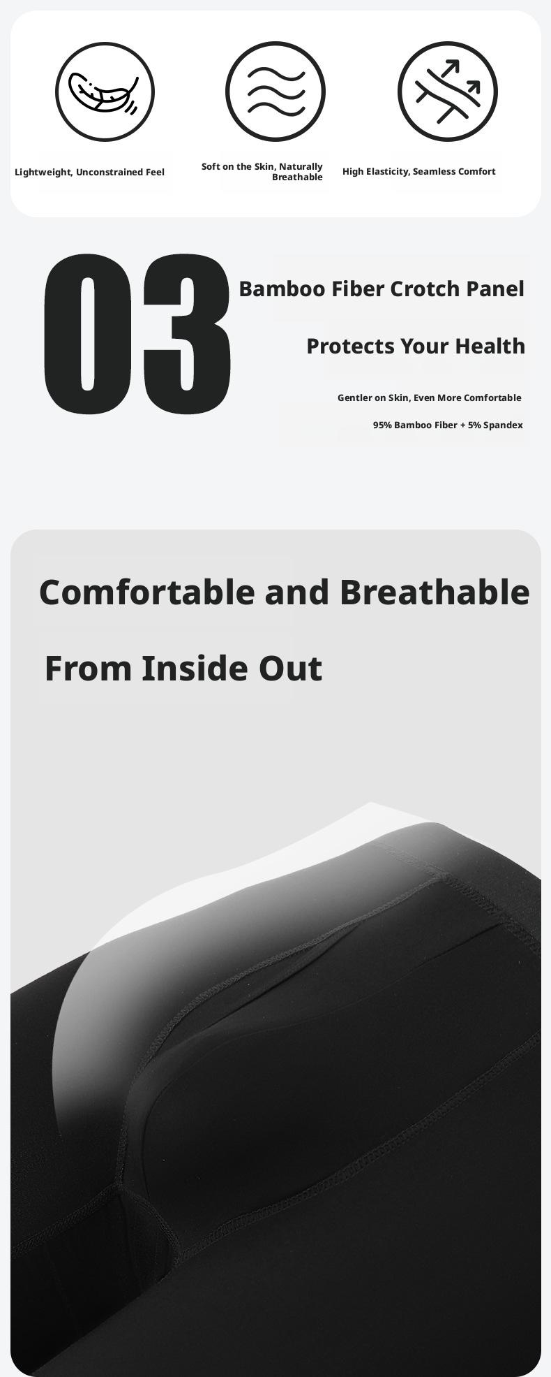 Men's Bamboo Fiber Boxer Briefs Premium Extra Long Mid Waist Breathable Moisture Wicking Anti Odor Soft Comfortable Stretchy Lightweight Durable No Ride Up Sports Underwear