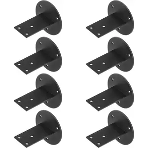 8 Pack Black Stair Handrail Bracket for Square Wood Railing, Wall Mount Flat Support, Stainless Steel, 3-1/8" Overall Projection