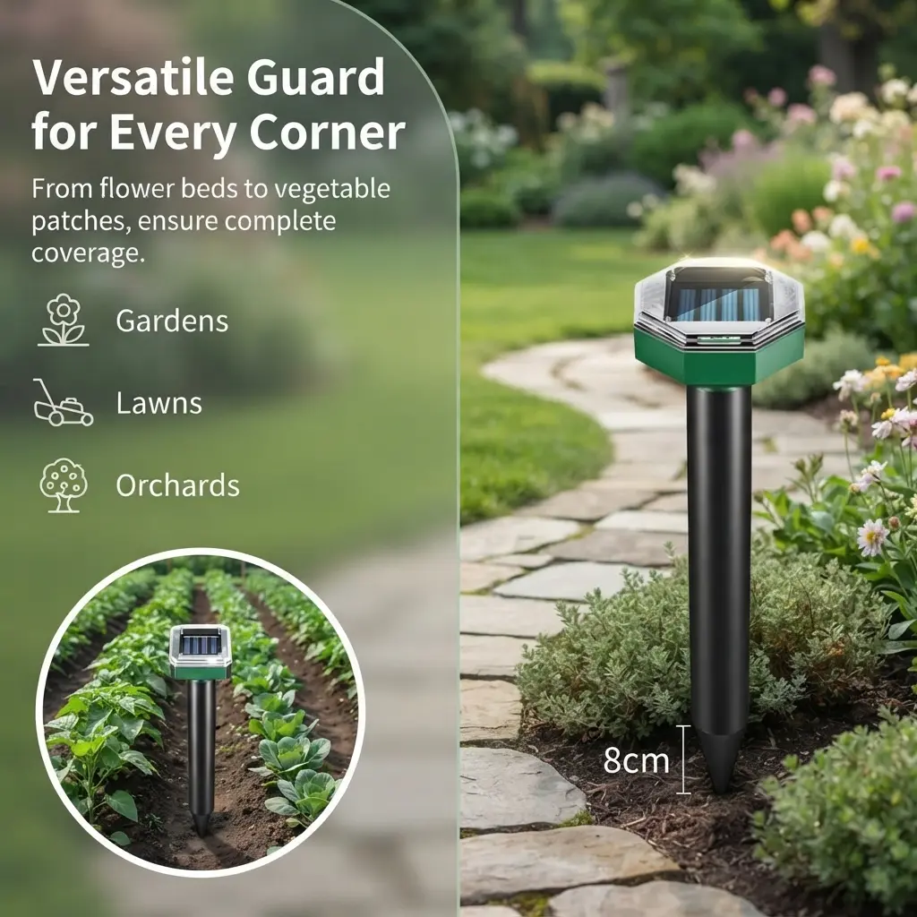 Solar‑Powered Ultrasonic Animal Repeller, Multi‑Purpose Outdoor Pest Deterrent for Snake, Mouse, Bird, Cat, Repellent for Yard, Garden & Vegetable Field