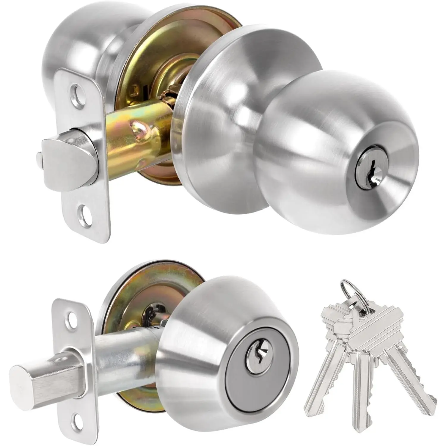 Keyed Alike Exterior Front Door Lock Set, Single Cylinder Deadbolt & Door Knob Combo, Satin Nickel Finish