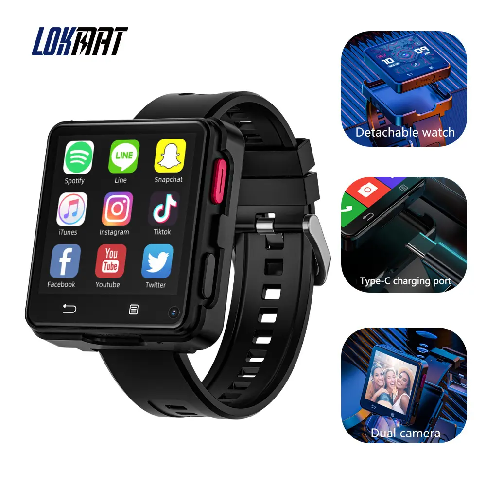 LOKMAT 4G Connected Smart Watch - Foreign Trade Version, 2.64 Inch Large Screen, Independent Android 11 System, Dual Digital Camera, Detachable, 32GB Storage Memory, 1200mAh Fast Charging (Phones & Electronics, Wearable Tech)