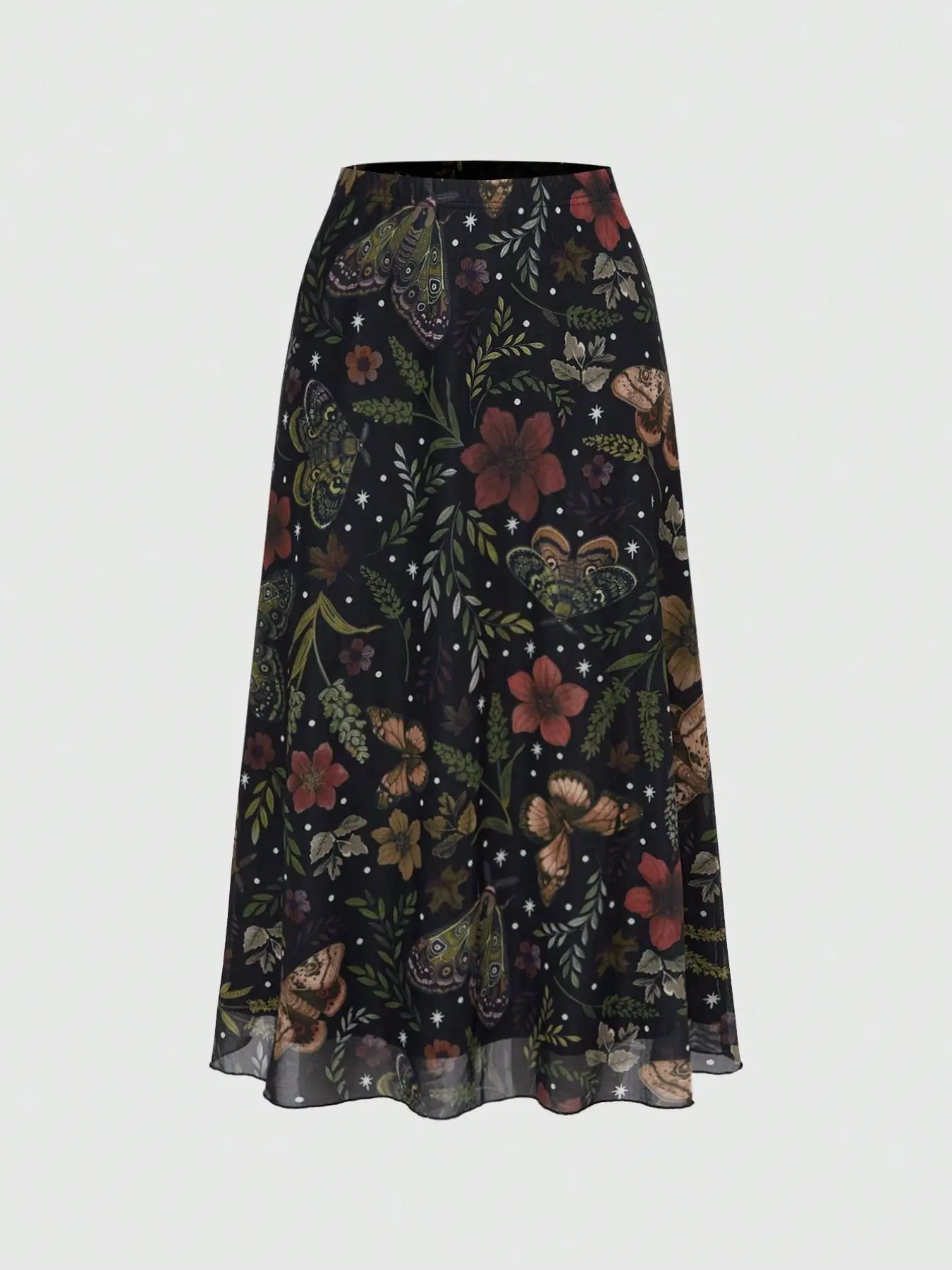 Women's Mesh Butterfly Print Skirt, Colorblock Design, Elegant Half-Length Dress, Perfect for Casual Wear & Special Occasions