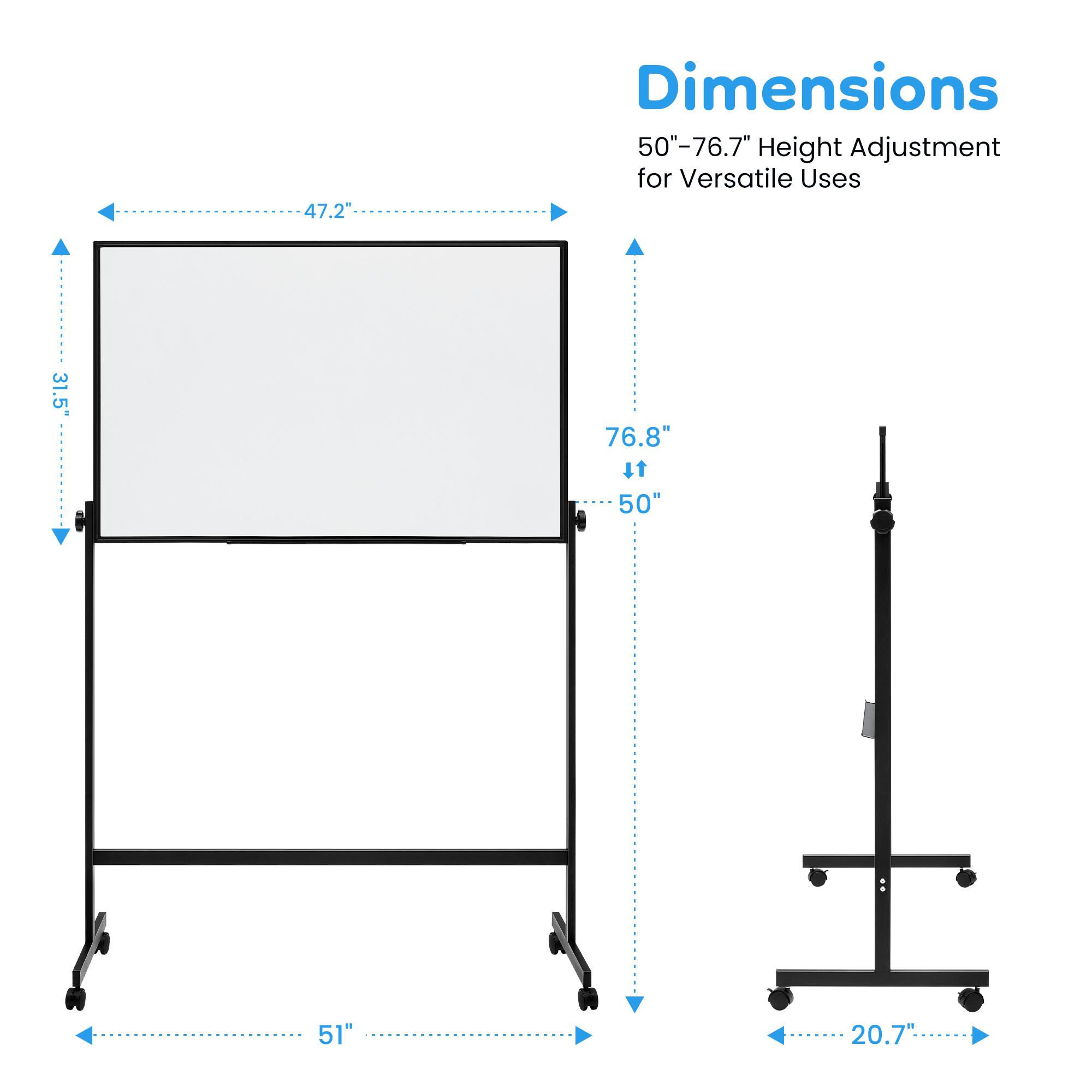 Rolling White Board on Wheels,48" x 32" Large Dry Erase Board with Stand,Big Rolling Whiteboard for Home,Office,School,Easy to Install,Strong and Durable,Double-sided and Height Adjustable,Flexible Mobile Use, Wheels for Home Office,Classroom Rolling White Board on Wheels,48" x 32" Large Dry Erase Board with Stand,Big Rolling Whiteboard for Home,Office,School,Easy to Install,Strong and Durable,Double-sided and Height Adjustable,Flexible Mobile Use, Wheels for Home Office,Classroom
