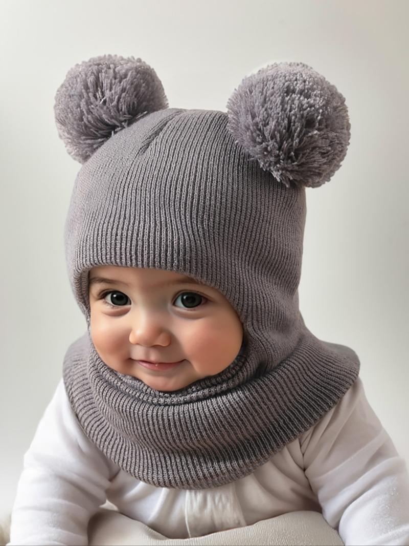Pom Pom Knit Hat for Babies 1-3 Years Old, Warm Winter Beanie for Outdoor Use, Casual Style Daily Cap, Moderate Fabric Thickness, Winter Skull Cap