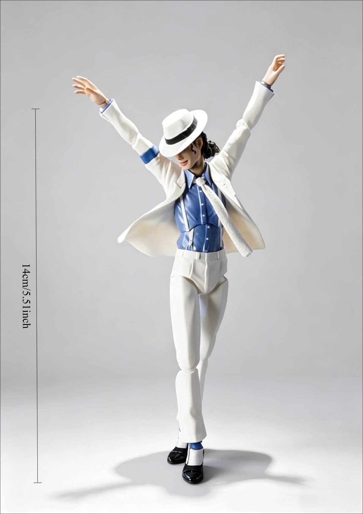 Michael Jackson Smooth Criminal BJD Action Figure 14cm Stress Relief Toy Desktop Decor Perfect Gift for Kids and Adults Collector’s Item Birthday Christmas Halloween Father’s Day Memorial Collectible Ornament Anxiety Relief Fun Gift for Fans