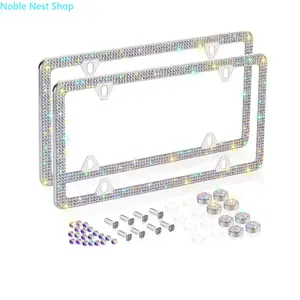 North America Universal Rhinestone License Plate Frame Fits US Canada Mexico Vehicles, 3 Styles Available 4-Hole Mount Shiny Full Glass Diamond Encrusted Bling Car Tag Holder for Auto Exterior Decor