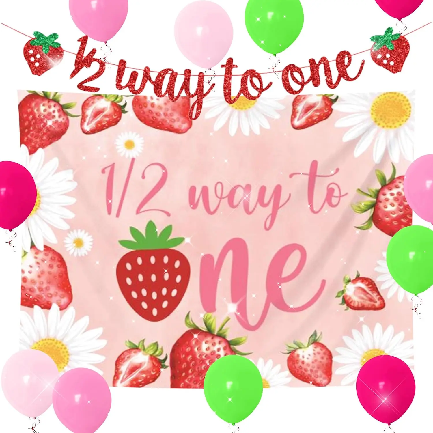 Strawberry Themed Half Birthday Party Supplies Kit - 6 Months/1/2 Way to 1 Decorations Including Banners, Ornaments for Festive Celebrations