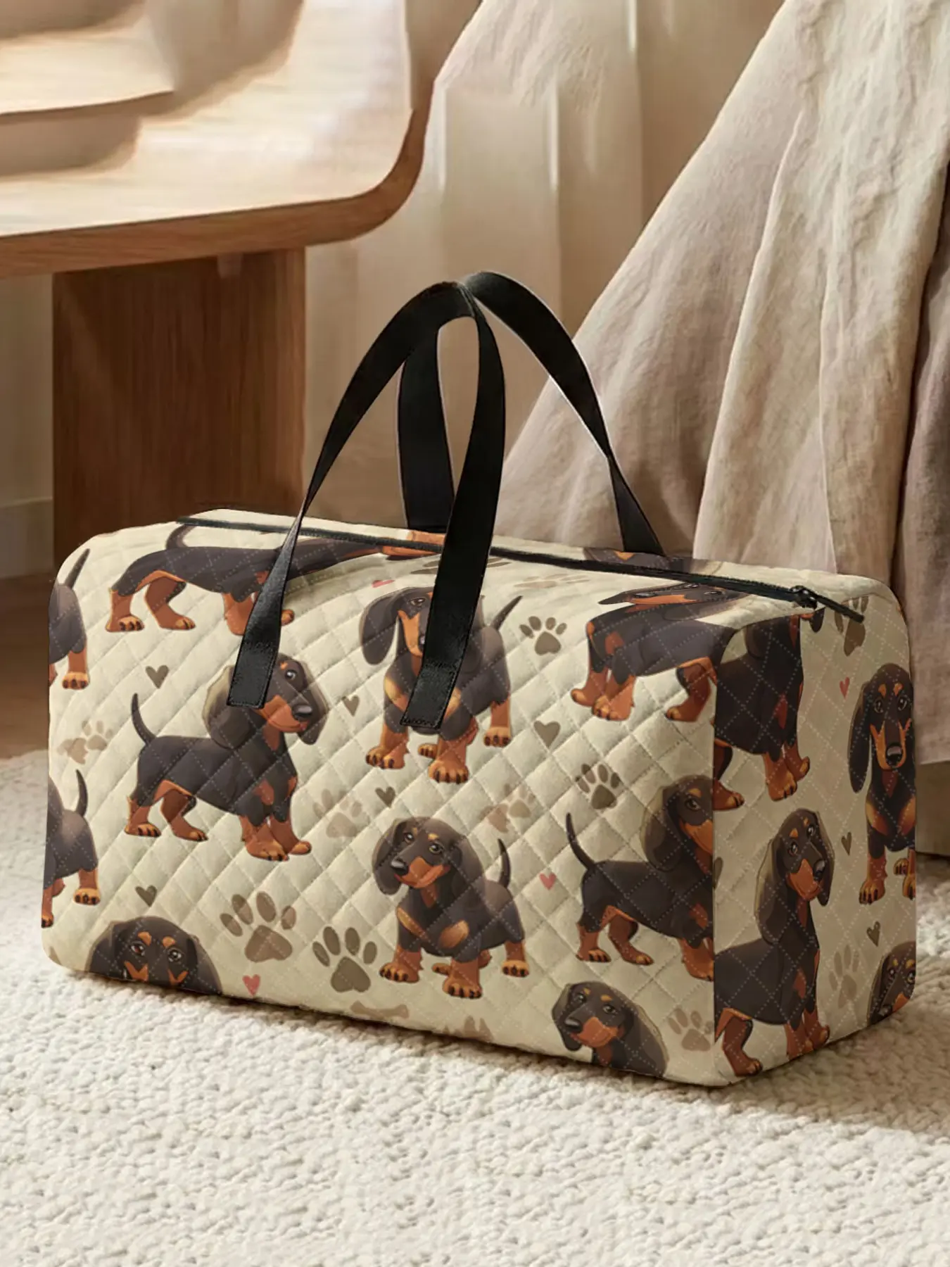 Small Dog Print Handbag, Large Capacity Travel Suitcase, Portable Overnight Bag, Yoga Training Bag, Shoe Storage Crossbody Bag, Travel Weekender Bag, Multifunctional Travel Bag