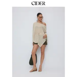 Cider Textured Linen-blend Asymmetrical Neck Cloak Sleeve Top SummerWins Dealsforyou