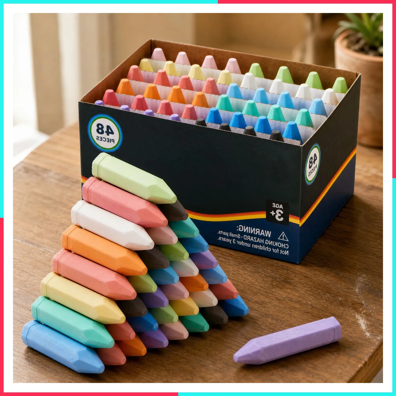 48 PCS Cone Shaped Washable Sidewalk Chalks Set, 12 Colors, Non-Toxic Jumbo Chalk for Art Play, Outdoor Summer Games and Chalkboard Drawing