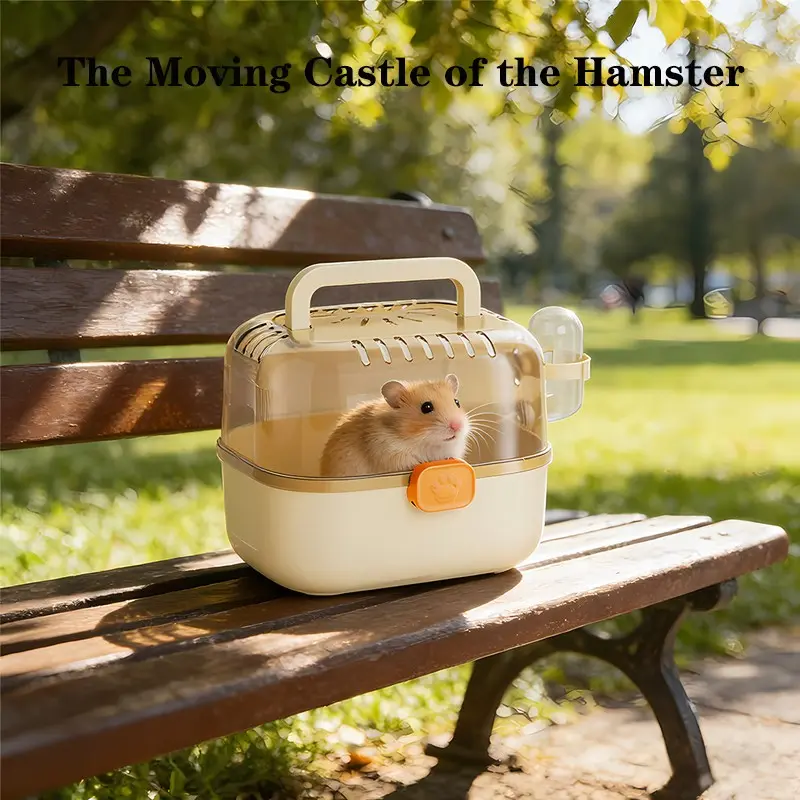Portable Hamster Travel Cage, Large Space Ventilated Pet Carrier with Water Bottle, Escape-Proof Handheld Cage for Golden Hamsters, Flower Rats, Sugar Gliders