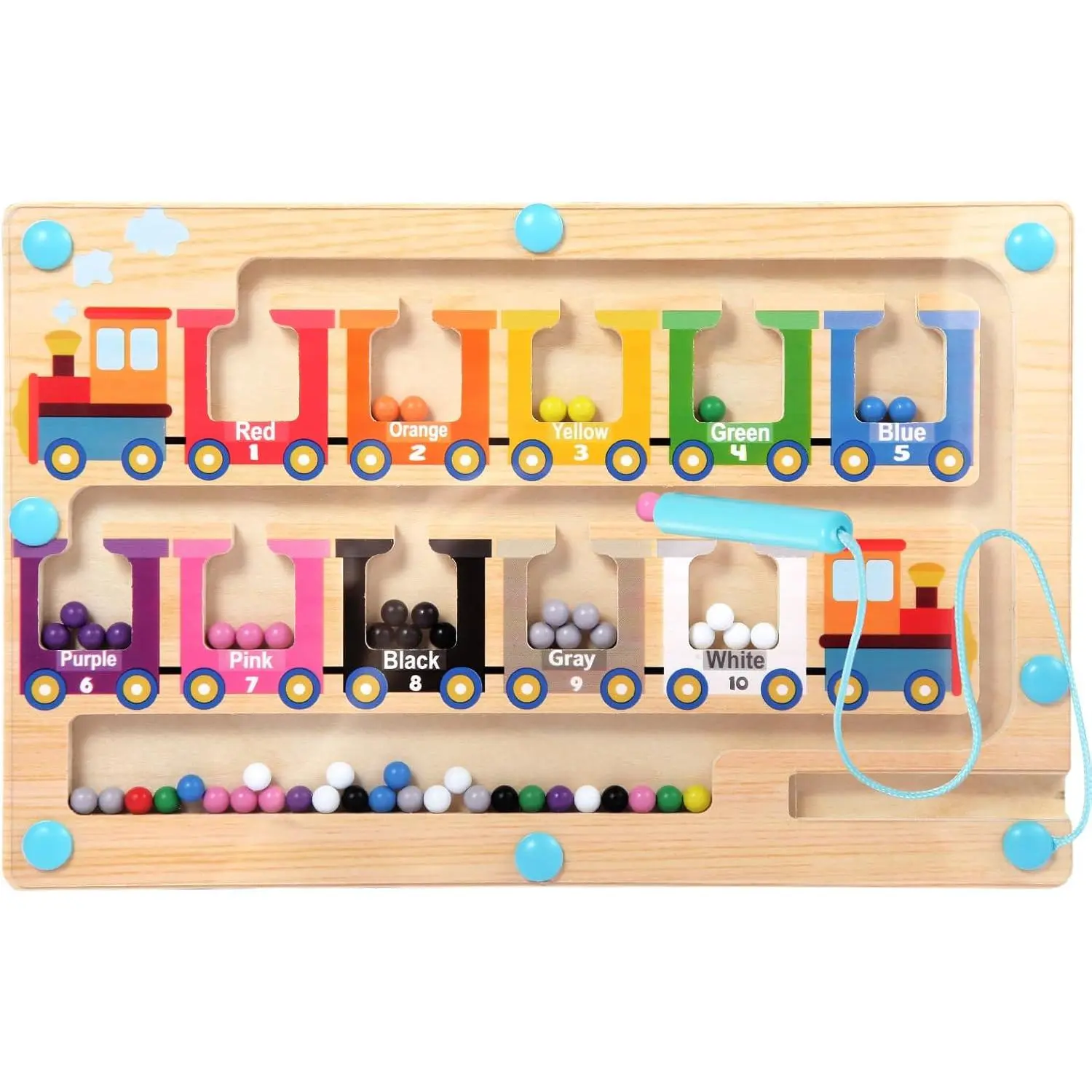 Magnetic Color and Number Maze, Toys for 3 4 5 Year Old, Wooden Magnet Balls Puzzles,Learning Educational Sensory Toys for Toddlers and Kids Boys Girls,Christmas Stocking Stuffers for Kids