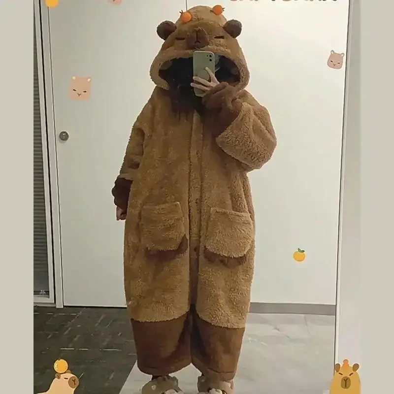 Adult Oversized Baggy Long Sleeve Plus Size Acrylic Winter Capybara Cosplay Kigurumi Robe - Anime Nightwear, Unicorn Onesie, Halloween Cartoon Pajamas for Anime Lovers, Anime Loungewear