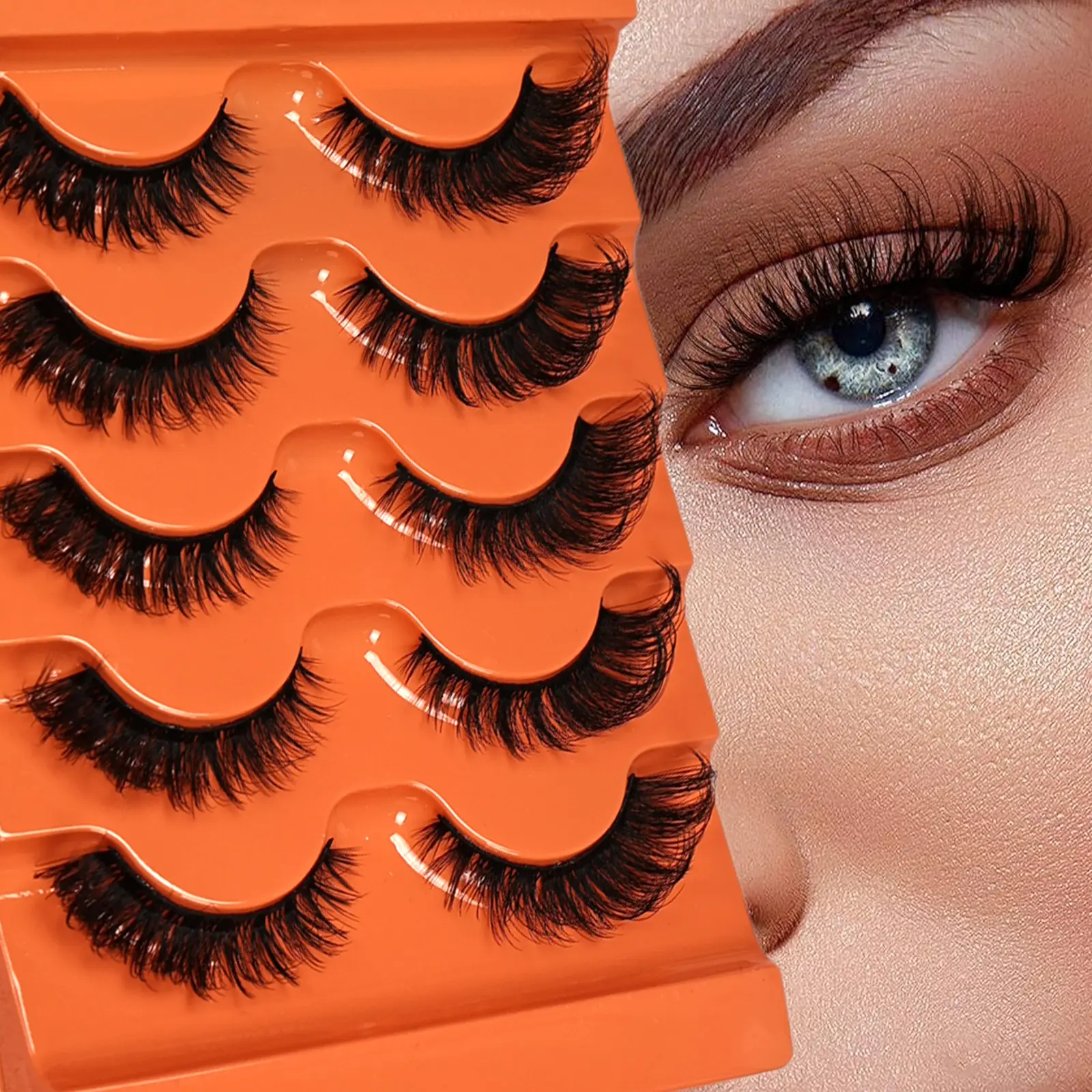 5 Pairs Thick Cat Eye Lashes Wispy Fluffy Strip Lashes Fancy Lashes Faux Lashes Long Eye End Extended False Eyelashes