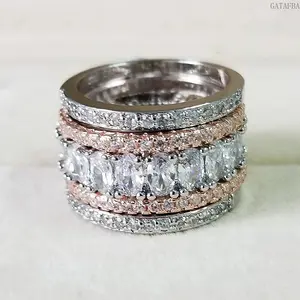 Heavy Micro Paved Oval Zircon Geometric Ring Trendy Influencer Style Delicate Statement Jewelry for Daily Party Outfits