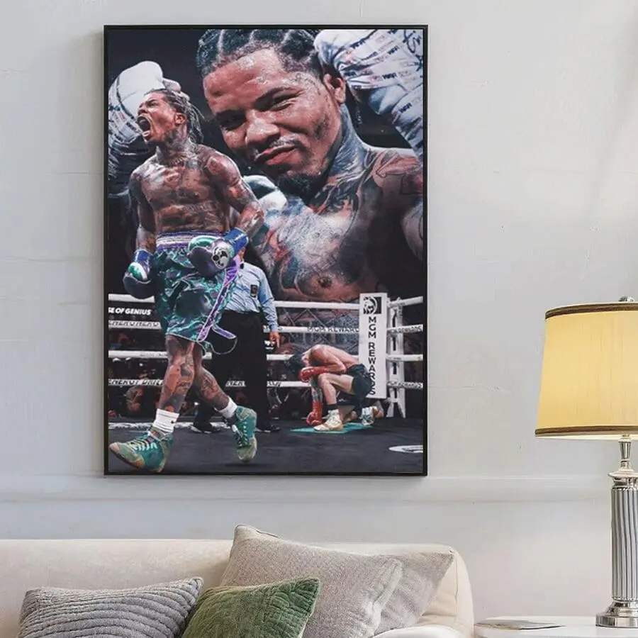 Gervonta "Tank" Davis Knockout Waterproof Boxing Print - Framed/Unframed, Motivational Wall Art, Hanging Athlete Decor, Wipe-Clean Kid Room Piece, Wrapped Man Cave Gift, Home Supplies, Athlete Wall Decor