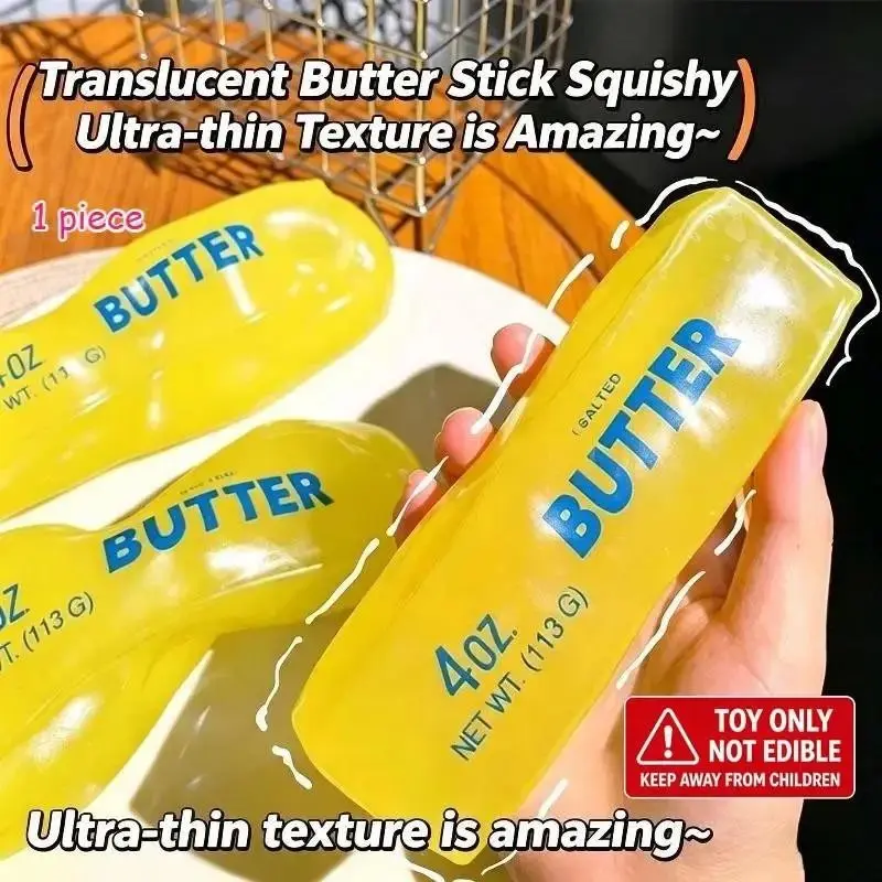 Realistic Butter Stick Stress Relief Toy, Semi-Transparent Ultra-Thin Soft Squeeze Squishy Toy, Adult Office Home Relaxation Decor