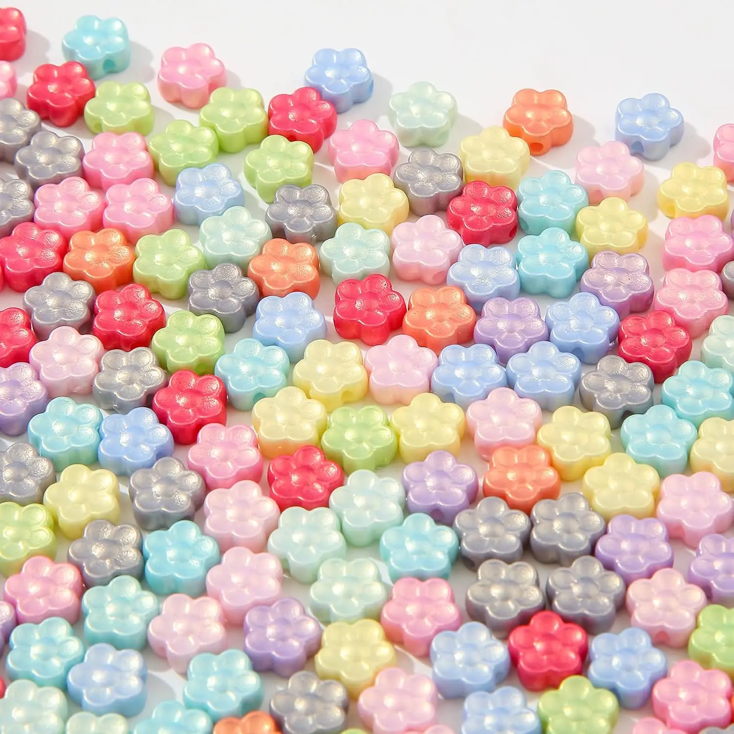200 count  Beads Colorful Flower Beads Colorful Cute Plum Blossom Beads for Necklace Bracelet Key Chains  DIY Craft Making(Flower)