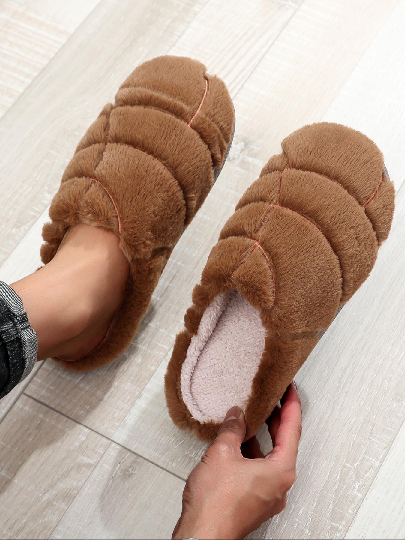 Women's Solid Color Concha Shaped Plush Slippers, Casual Soft Comfortable Home Slippers, Warm Slippers for Indoor & Outdoor Use for Fall & Winter