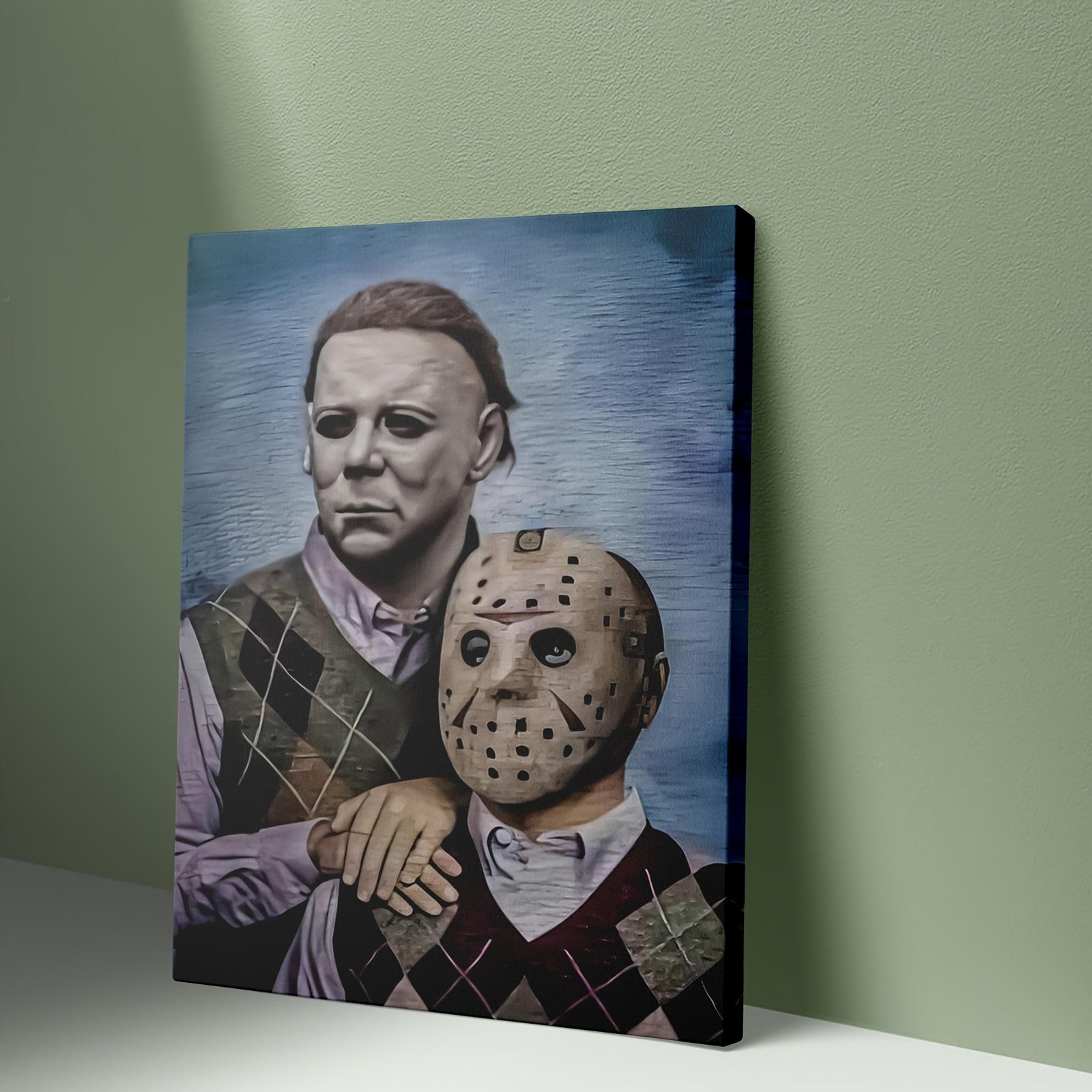 1PC Framed 2D Graphic Design Michael Myers and Jason Voorhees, perfect for home decoration, Framed Wall Art for Home Decor, Living Room, Bedroom, Office, Game Room, Man Cave