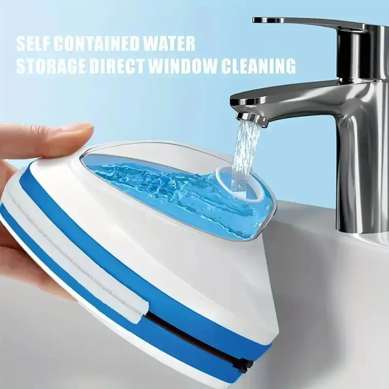 One heavy-duty magnetic window cleaner with dual water tanks and a squeegee system - automatic double-sided cleaning, ABS construction, manual operation, suitable for bathrooms, kitchens, living rooms, balconies, boats, RVs, and shower doors.