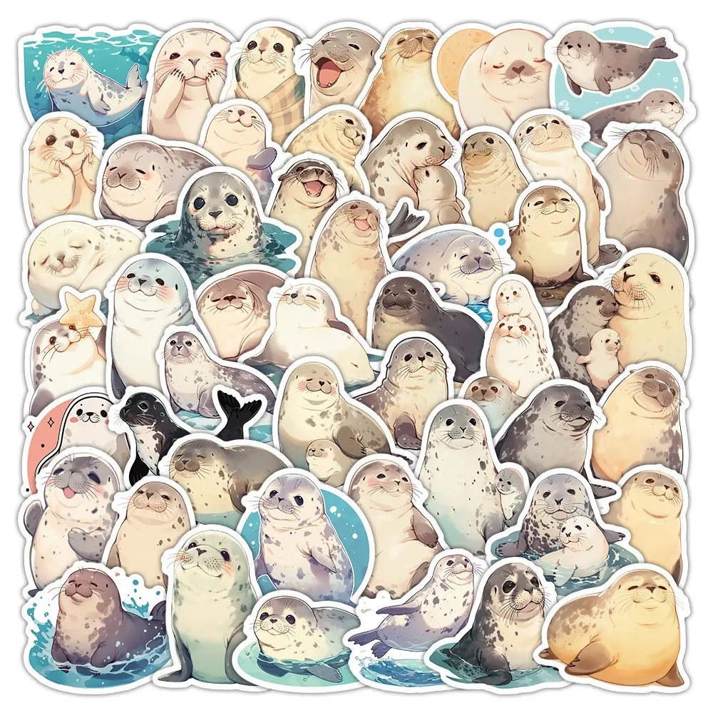 50 PCS Cute Seal Stickers, Waterproof Vinyl Durable Healing Marine Animal Decals for Laptop, Luggage, Skateboard, Phone, Fridge, Trendy Stickers for Teens, Adults, Boys and Girls (Seal)