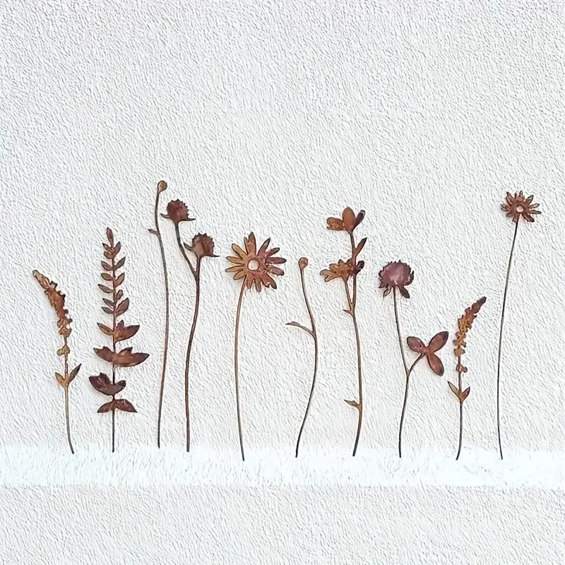 Rustic Metal Wildflower Bouquet Set, 10 Pieces Outdoor Decor Garden Ornaments, Easy Installation, Perfect for Courtyards, Gardens, Vintage Yards