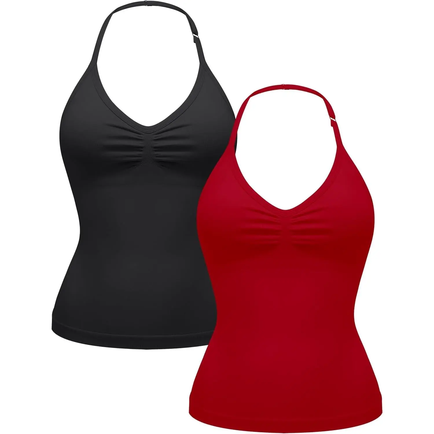 Women's Padded Halter Tank Top - V-Neck, Adjustable Strap, Backless Longline Design for Gym Workouts