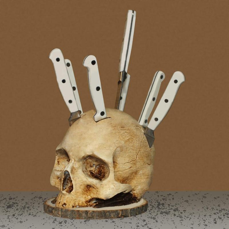 Skull Design Knife Holder, 1 Count Creative Skull Knife Block, Knife Storage Rack, Halloween Table Decor, Halloween Decorations, Scary Party Storage Rack, Decorative Kitchen Accessories, Home Kitchenware