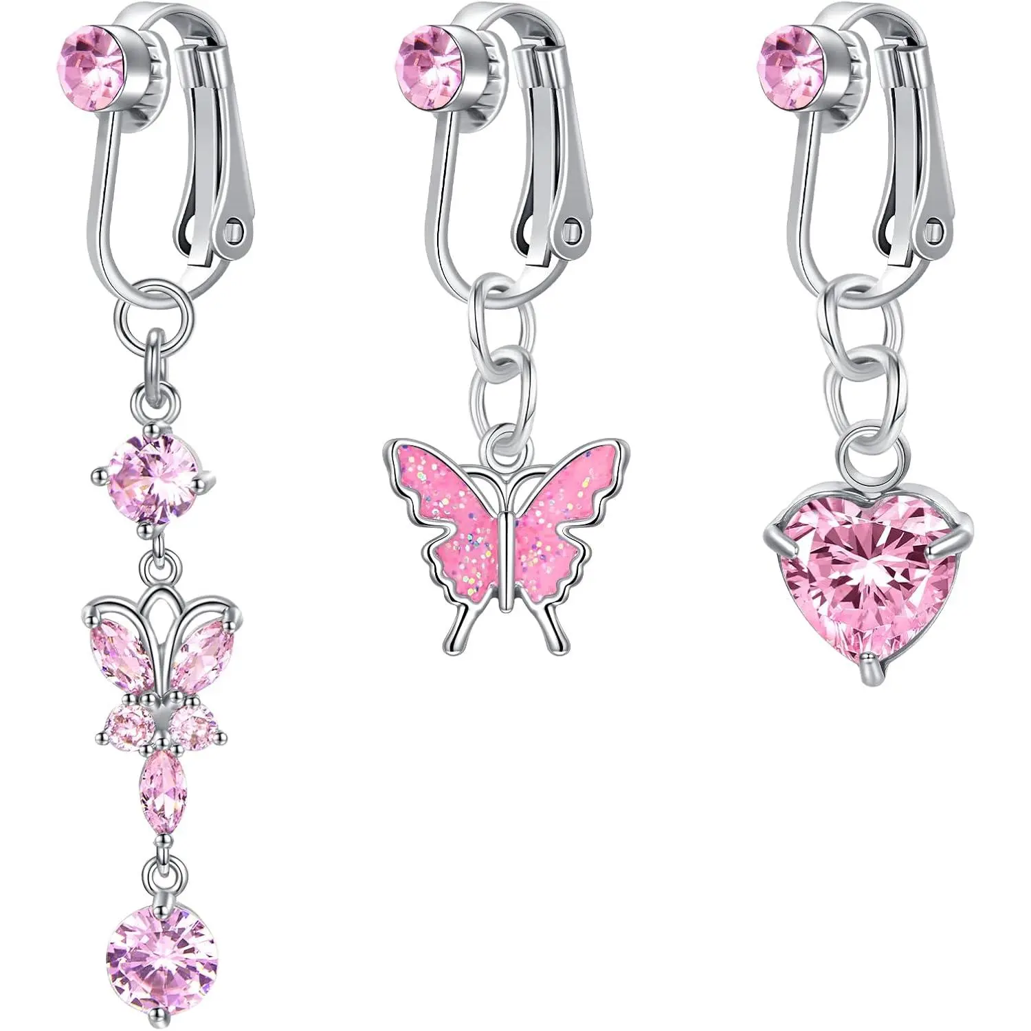 D.Bella Dangle Fake Belly Ring Clip on Earrings Non Piercing Jewelry