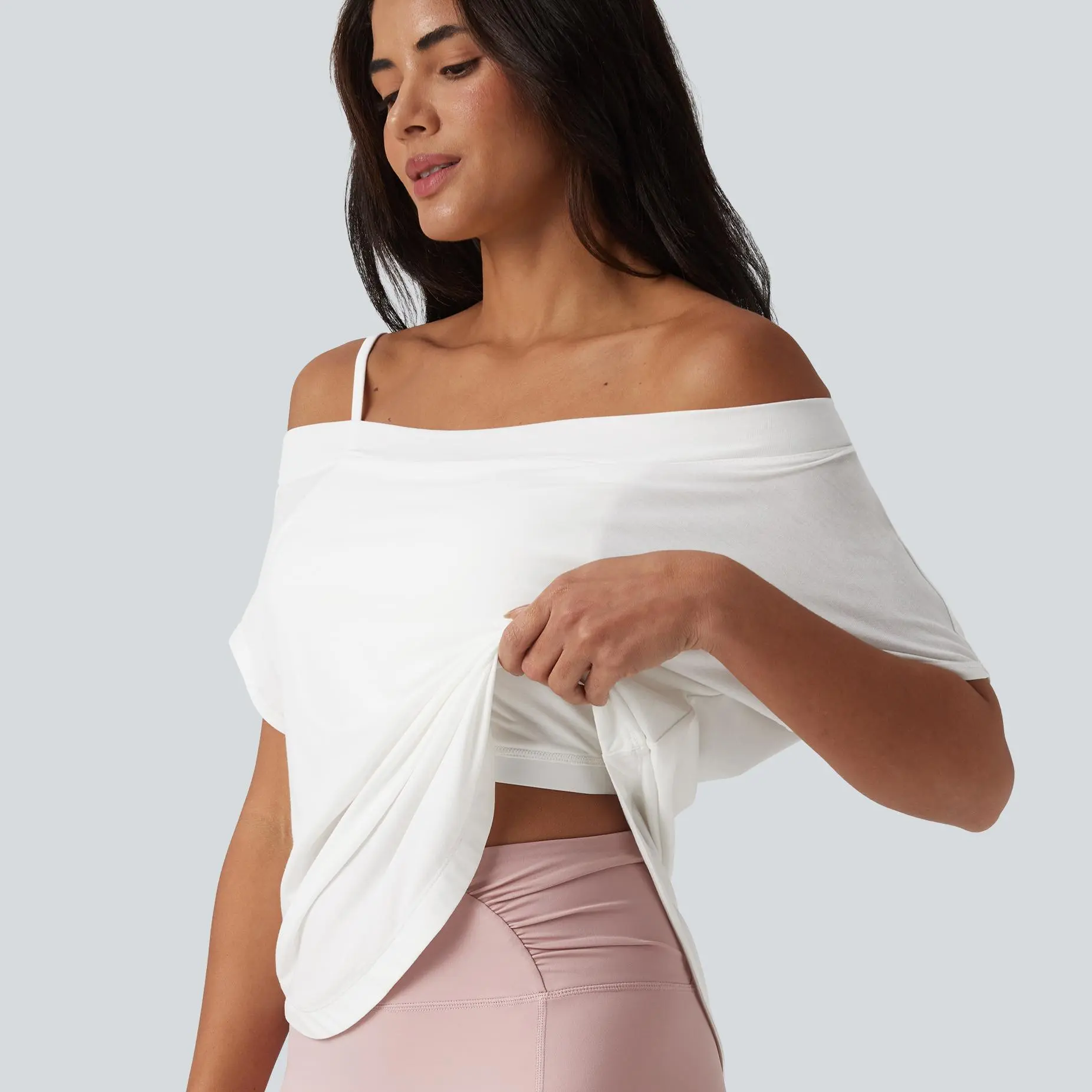 Halara One Shoulder Short Sleeve Curved Hem High Low Built-in Bra Quick Dry Yoga Sports Top
