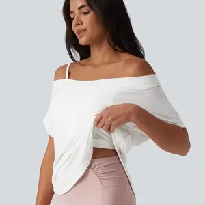 Halara One Shoulder Short Sleeve Curved Hem High Low Built-in Bra Quick Dry Yoga Sports Top