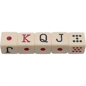 Spanish Poker Dice Set for Cubilete – 16mm (5/8") Dados de Poker – Dot, K, Q, J, 8, 7 Symbols (Classic Ivory Dice, 1 Set - Casual Play)