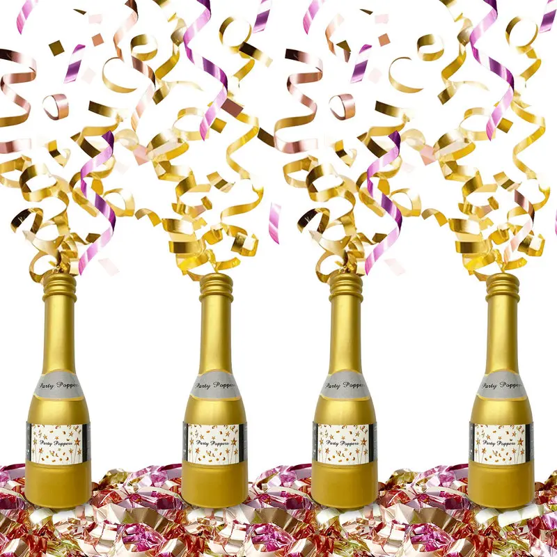 Champagne Bottle Party Streamer Sprays, Gold Pink Metallic Streamer Handheld Spray Cannons for Wedding Birthday Graduation Halloween Christmas Party Decor